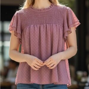 Elegant Mauve Ruffle Sleeve Top